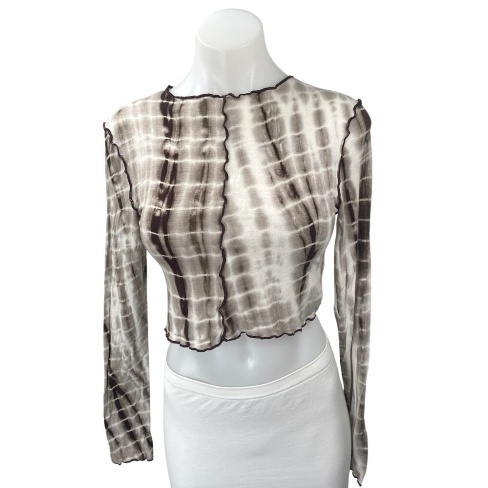 Tiger Mist Women's Brown Multicolor Tie Dye Long Sleeve Crop Shirt Sweater Top L